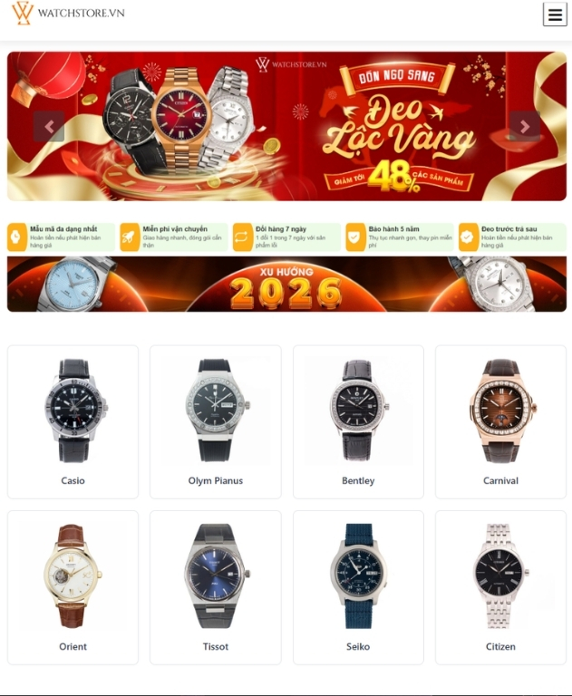 Source  code website Hệ thống cửa hàng bán đồng hồ phụ kiện